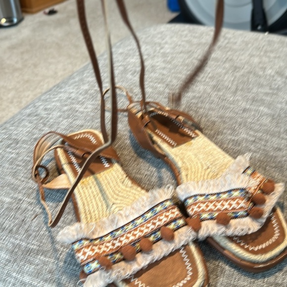 Summer Bohemia Style Fringe Tassel Strappy Flats Sandals Ball Tie Up Ope… - Picture 2 of 9